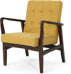 Christopher Knight Home Conrad Fabric Mid-Century Birch Club Chair, Wasabi and Dark Espresso, Mustard