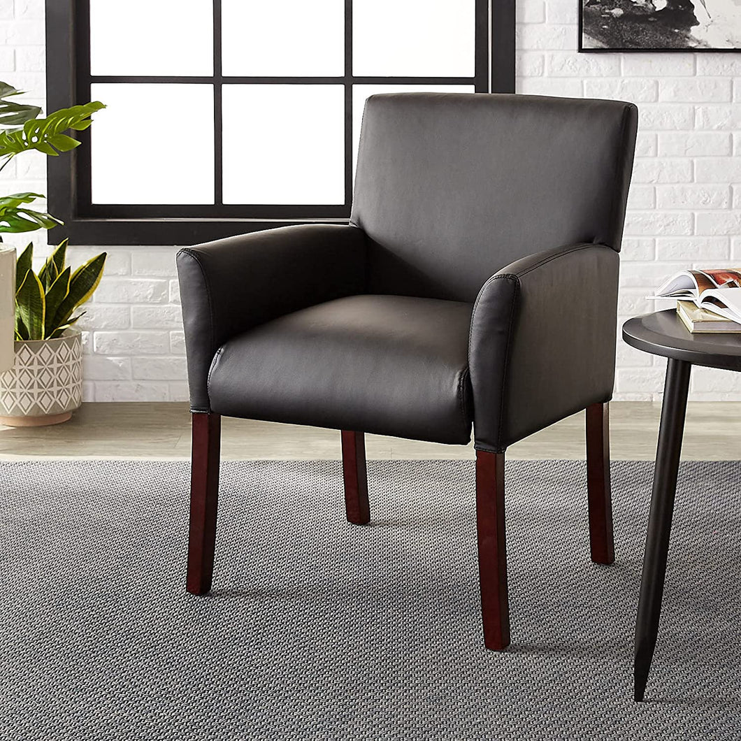 Amazon Basics Classic Reception Office Chair with Mahogany Wood Finish Legs - Black