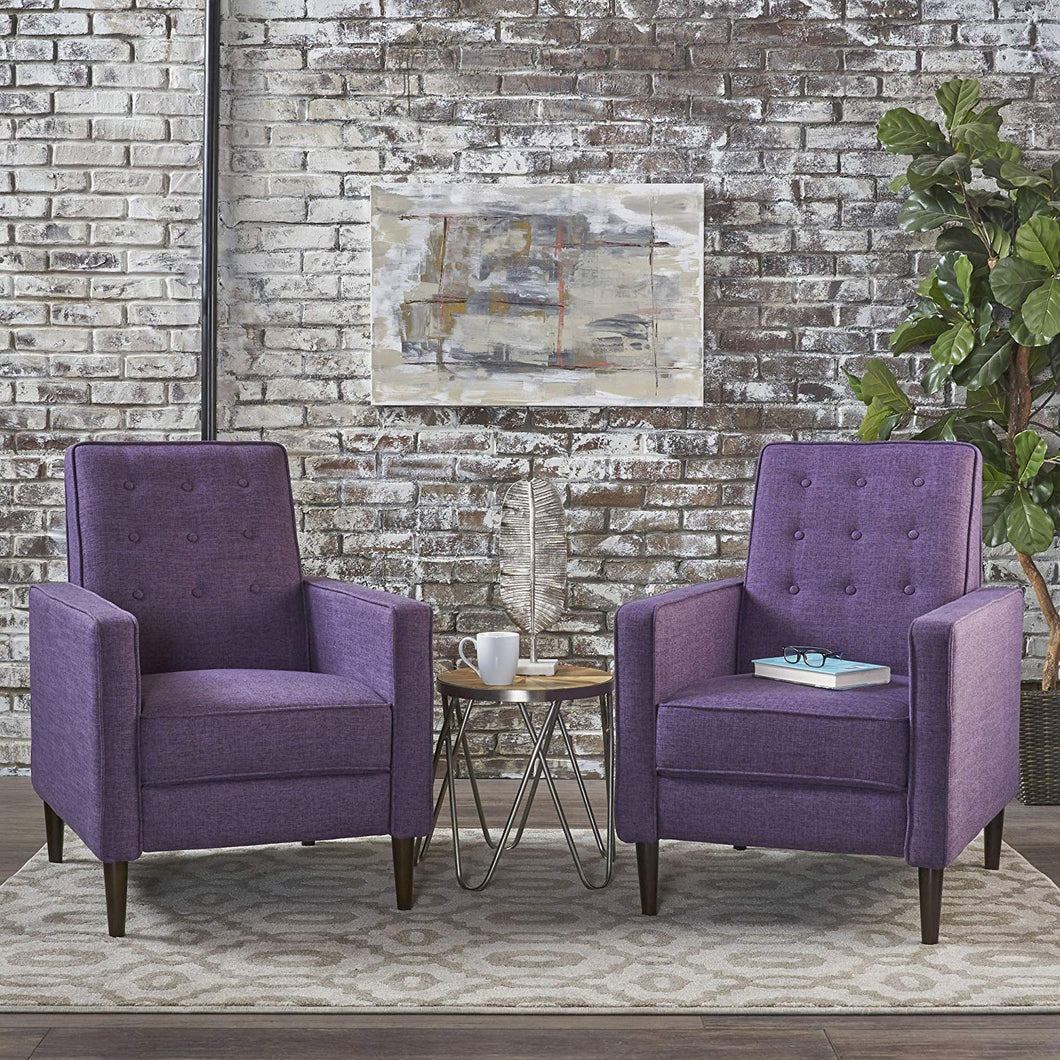 Christopher Knight Home Mason Mid-Century Modern Tuft Back Recliner (Qty of 2, Fabric/Muted Purple), Set of 2