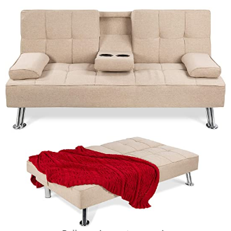 Best Choice Products Linen Upholstered Modern Convertible Folding Futon Sofa Bed for Compact Living Space